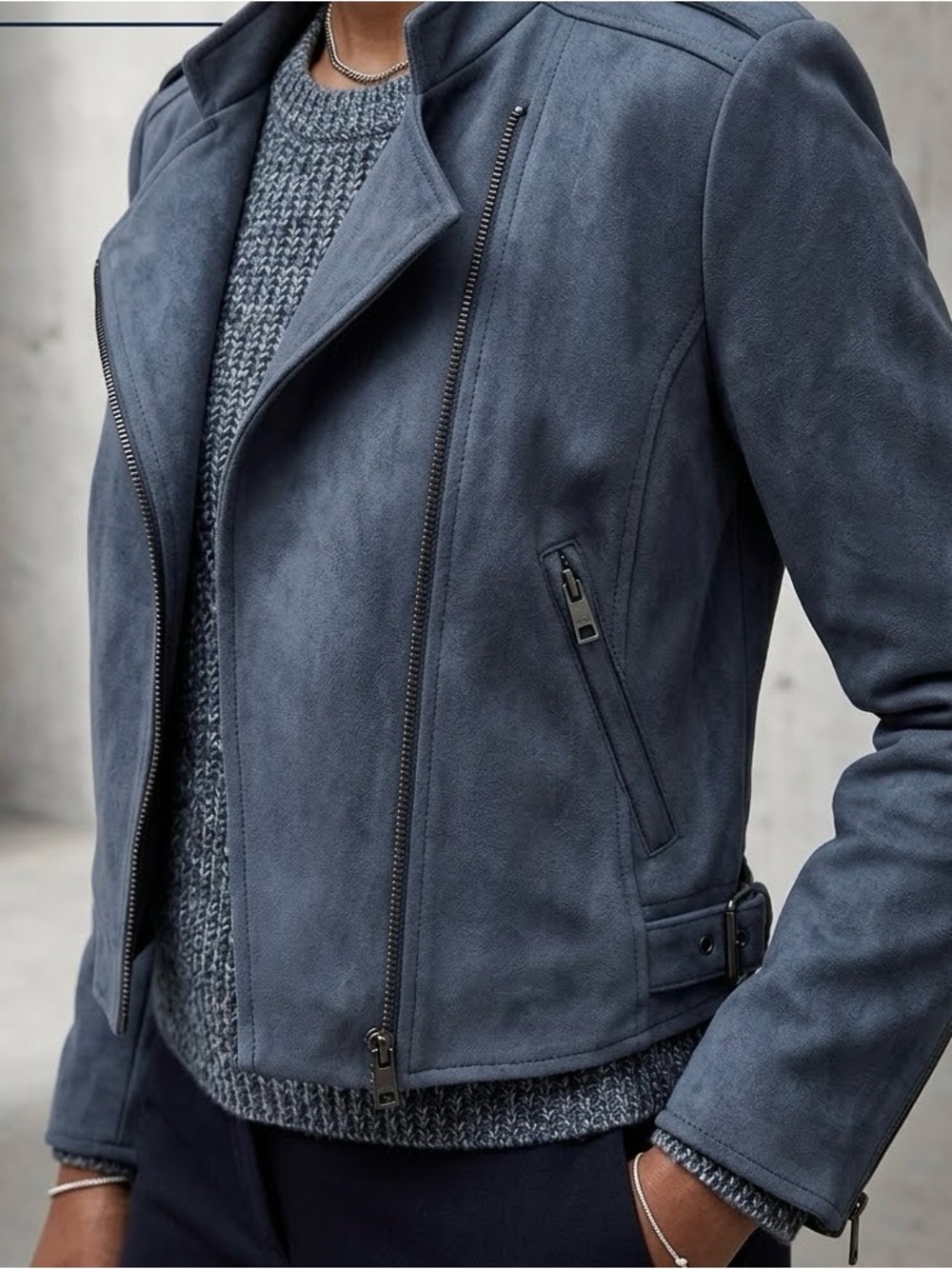 Banana Republic Vegan Suede Biker Jacket in Slate Blue - Medium Petite